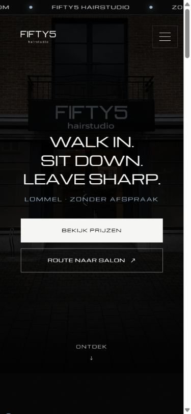 Echt mobiel screenshot van FIFTY5 met grote knoppen voor prijzen en route